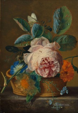 Cesta con flores Jan van Huysum flores clásicas Pinturas al óleo